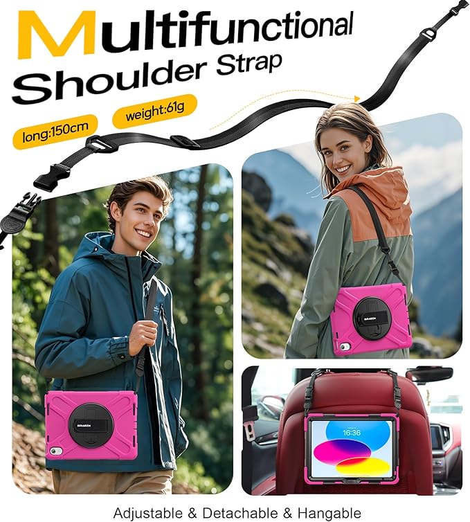 BRAECN for iPad (A16) 11th/10th Generation case 11/10.9 inch 2025/2022 Heavy Duty Shockproof Protective with Pencil Holder Screen Protector 360°Rotating Stand Handle &amp Shoulder Strap Full Body Cov