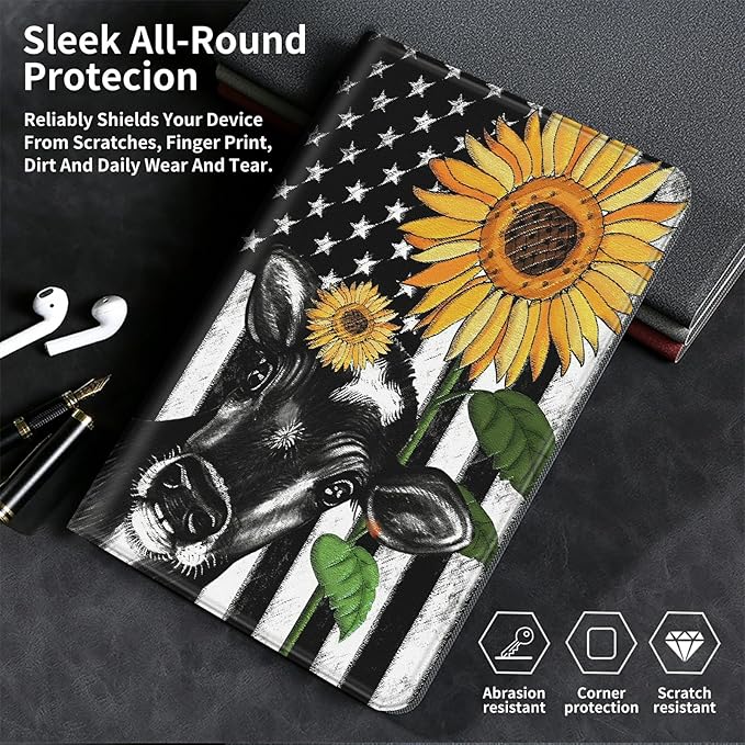 Case for Kindle Paperwhite 12th Generation &amp Kindle Colorsoft Signature Edition 2024 7 inch Lightweight Smart Case Adjustable Stand Protective Cover with Auto Wake/Sleep - American Flag Sunflower/