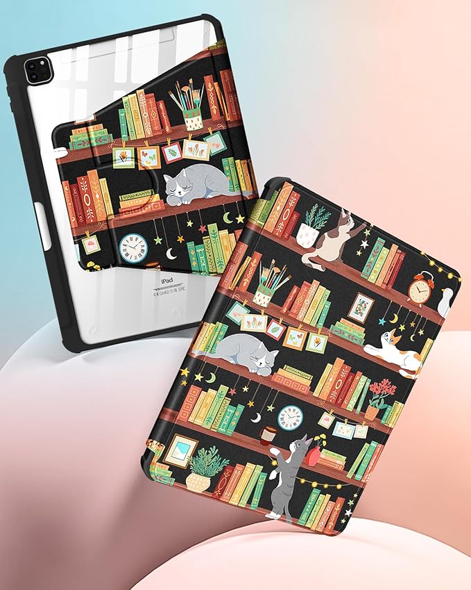 for iPad Air 11 inch Case Air 5th/4th Generation 10.9 Pro 11'' Case Women Girls for Apple Pencil Holder Cute Cat Rotating Folio Cover for iPad Air 11 2024 (M2) 10.9 2022 2020 Pro 11