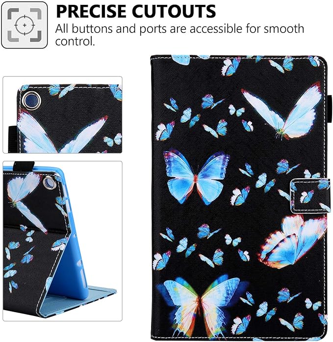 Folio Case for Amazon Fire HD 10 Tablet (5th/7th/9th Generation) Slim Fit Stand Magnetic Soft TPU Back Smart Cover for All-New Fire HD 10 2015/2017/2019 Sleep Mode Blue Butterflies