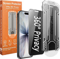 360° 4 Way Privacy Screen Protector for iPhone 17 / iPhone 16 Pro [2 Pack] Anti-Spy Tempered Glass 9H Hardness Shatterproof 3D Curved Edges Case-Friendly Bubble-Free Easy Installation