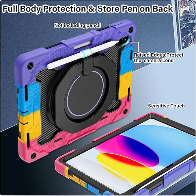 ROISKIN Case for iPad A16 11th Generation 11 Inch 2025 iPad 10th Generation Case 10.9 for Kids with Screen Protector360 Kickstand &amp HandlePen HolderShoulder StrapHeavy Duty Drop Protection