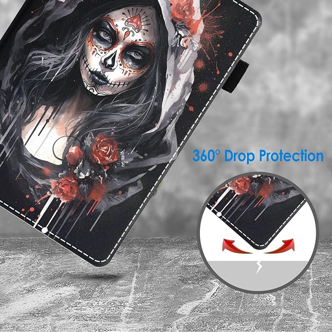 Case for Amazon Kindle Fire HD 8/HD 8 Plus Tablet (12th/10th Generation 2024/2022/2020 Release) Slim Stand Folio Cover with Card Slot &amp Auto Wake/Sleep - Watercolor Sugar Skull Girl Flower