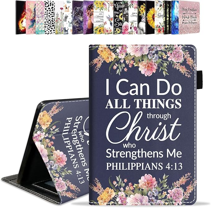 Case for All-New Kindle Fire HD 10 &amp 10 Plus Tablet 10.1 (13th/11th Gen 2023/2021 Release) - PU Leather Folio Case with Smart Auto Wake/Sleep Floral Quote Bible Verse Philippians 4:13