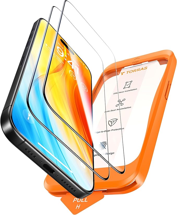 TORRAS Diamond Shield for iPhone 15 Pro Screen Protector [Military-Grade Protection] 9H+ Unbreakable Shatterproof Aerospace Tempered Glass Full Coverage InstaFit Bubble-Free 2-Pack