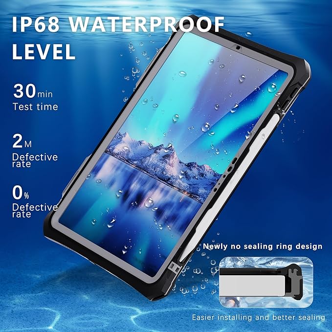 IP68 Waterproof Case for iPad Pro 11-inch M4 2024 with [Pencil Holder] [Swivel Kickstand] [Hand Grip] Shock-Dust-Proof Full-Sealing Watertight Cover Compatible with Magic Keyboard A2836/A2837