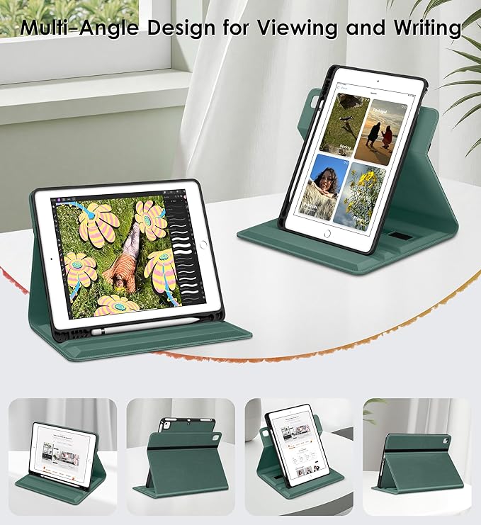 DTTO for iPad 6th / 5th Generation 9.7 Inch (2018/2017) iPad Air 2 / Air 1 Case 360 Degree Rotating Premium Leather Folio Stand Cover with Pencil Holder Midnight Green2