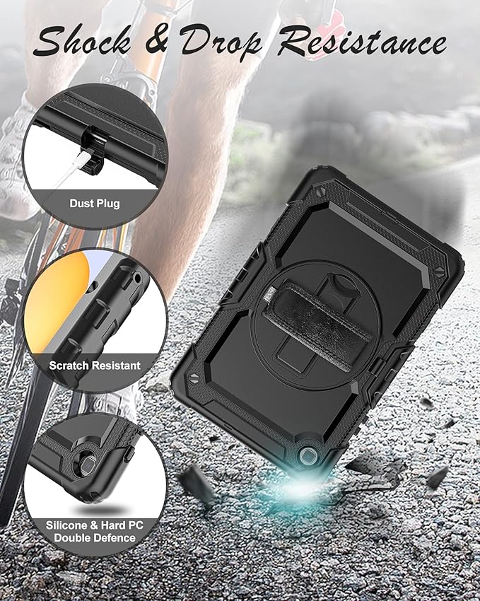 Case for Samsung Galaxy Tab S6 Lite Tablet Case 10.4 inch 2024/2022/2020 [with Tempered Glass Screen Protector] Rotatable Kickstand S Pen Holder Hand/Shoulder Strap (Black)