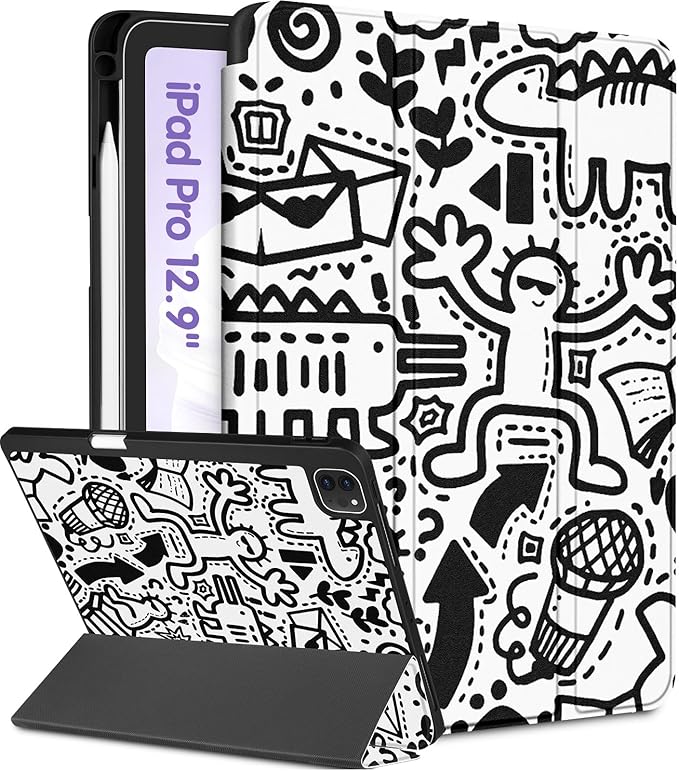 for iPad Air 13 Inch M2/M3 Pro 12.9 Case - Girls Cute Boys Women Folio Cover Pencil Holder Graffiti Cool Design Funny Fun for iPad Air 13 2024 2025 Cases for Apple Pro 12.9 inch 6/5/4/3 gen