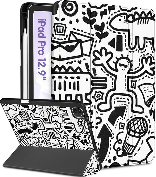 for iPad Air 13 Inch M2/M3 Pro 12.9 Case - Girls Cute Boys Women Folio Cover Pencil Holder Graffiti Cool Design Funny Fun for iPad Air 13 2024 2025 Cases for Apple Pro 12.9 inch 6/5/4/3 gen