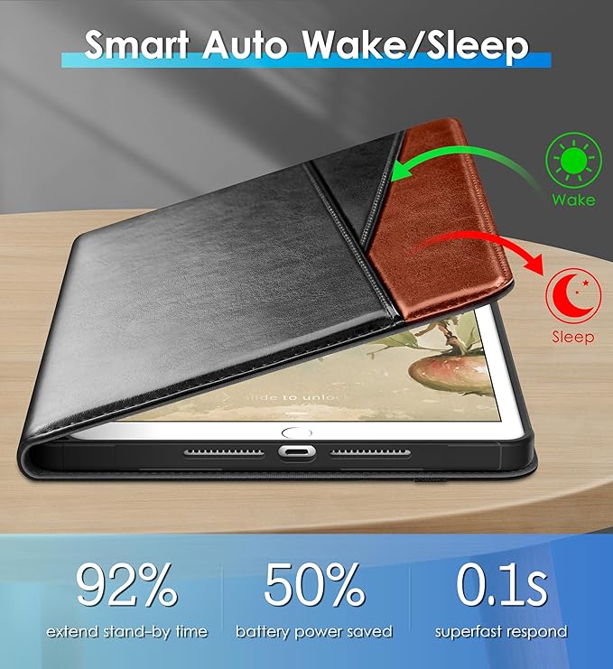 DTTO Rotating Case for iPad 9th/8th/7th Generation 10.2 Inch 2021/2020/2019 360 Degree Swiveling Premium Leather Folio Stand Cover with Pencil Holder - Auto Wake/Sleep and Hand Strap Black Brown