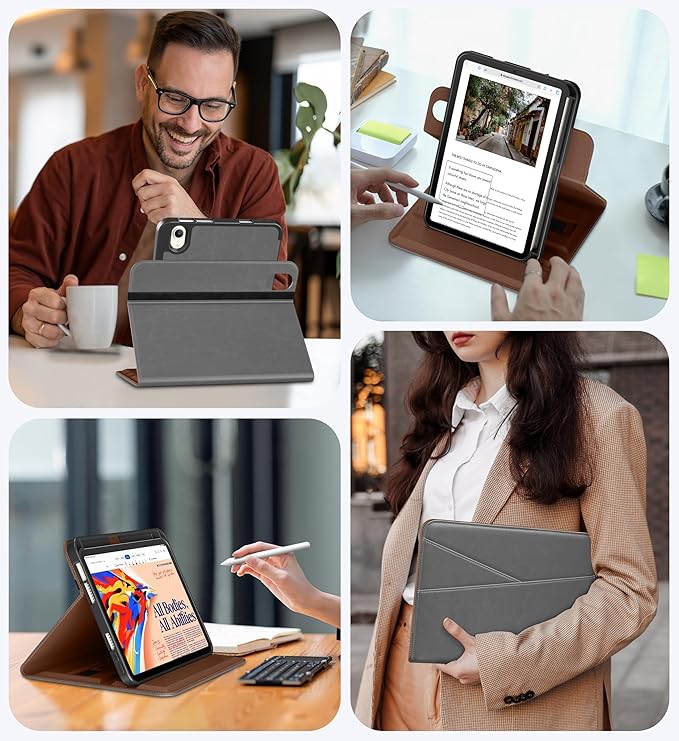 DTTO for iPad mini 7 (A17 Pro) Case iPad mini 7th / 6th Generation Case (2024/2021) 360 Degree Rotating Premium Leather Folio Stand Cover with Pencil Holder Grey