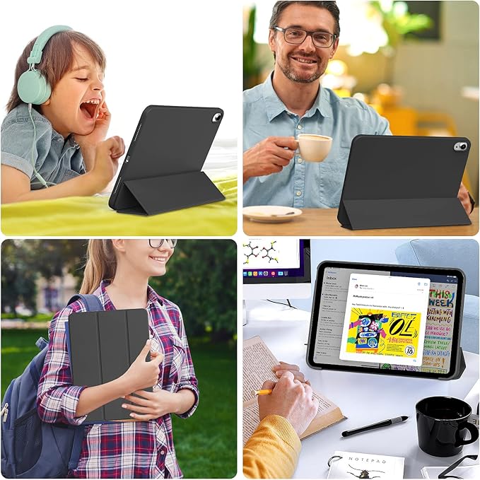 KENKE for iPad A16 11th Generation Case (11 Inch 2025 Release) iPad 10th Generation Case 10.9 Inch 2022 Without Pencil Holder Slim Trifold Stand Protective Cover with Soft TPU Back Black