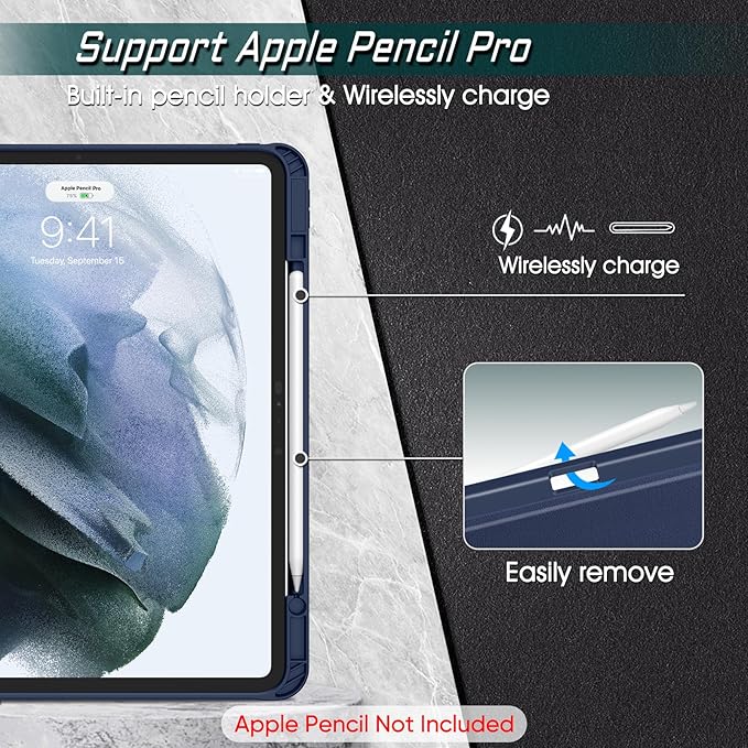 Fintie Magnetic Stand Case for iPad Pro 13-inch (M5) 2025 / (M4) 2024 - Multiple Angles Shockproof Rugged Soft TPU Cover with Pencil Holder Auto Sleep/Wake Navy