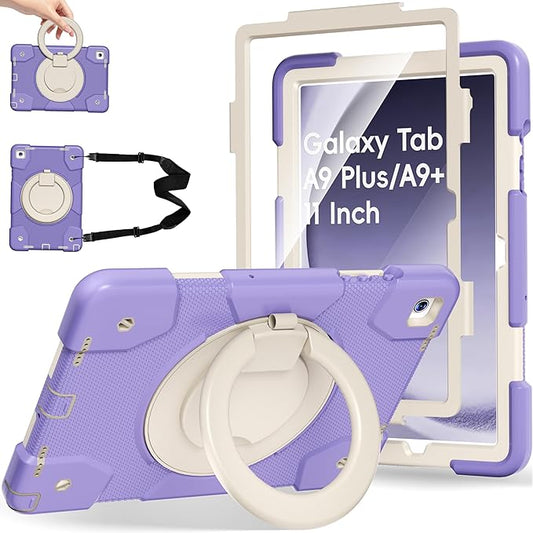 Case for Samsung Galaxy Tab A9+/A9 Plus Case 11 Inch with Screen Protector/360° Rotating Stand/Pen Holder/Shoulder Strap Shockproof Cover for Tablet A9+ 5g (Purple)