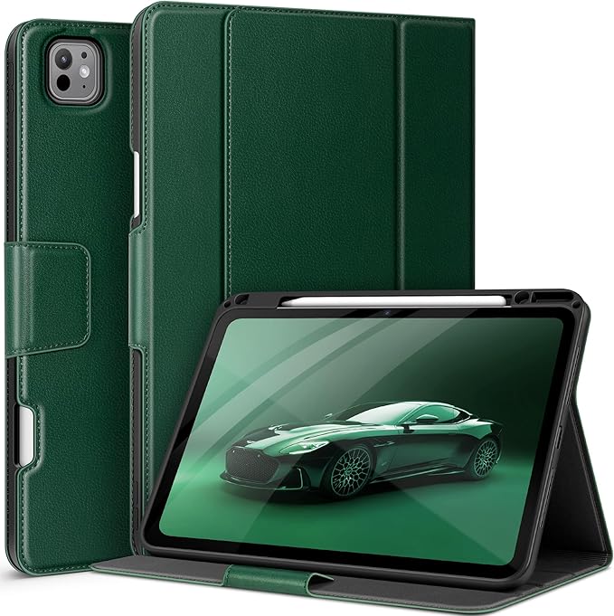auaua Case for iPad Pro 13 Inch (M5/M4) 2025/2024 with Pencil Holder and Pocket Multiple Viewing Angles Magnetic Closure Auto Sleep/Wake (Green)