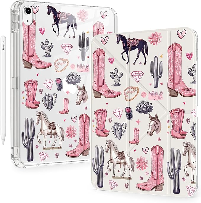 Cute Western Cowgirl for iPad Air 11 Inch Case 7th/6th Generation (M3/M2) 2025/2024 with Pencil Holder Auto Sleep/Wake White Leather Acrylic Back Detachable Cover