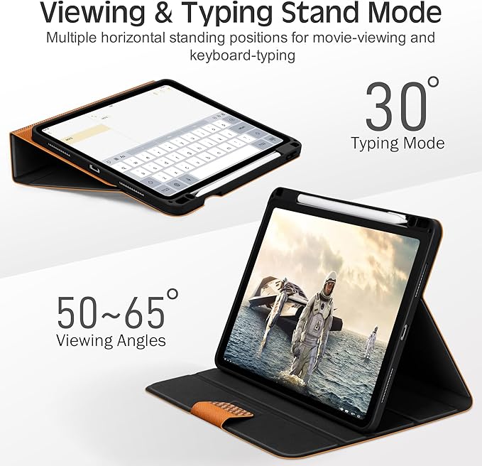 KingBlanc for iPad Air 13-inch Case (M4 2026/M3 2025/M2 2024) with Pencil Holder PU Leather Durable Protective Stand Cover Auto Wake/Sleep Multi-Angle for Viewing/Typing Magnetic Clasp Brown
