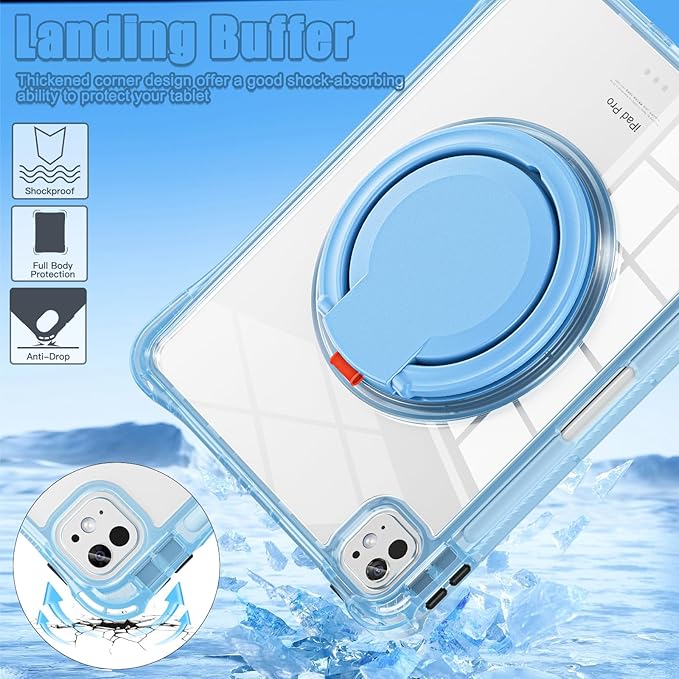 Mektron Shockproof Case for iPad Air 11 inch (M4 2026 8th /M3 2025 7th /M2 2024 6th) Compatible with iPad Air 10.9 (2022 5th Gen /2020 4th Gen) Clear Cases with Rotating Stand for Kids Light Blue