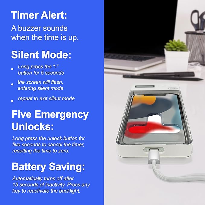 Phone Lock Box - Timed Lock Box Cell Phone Locker Safe Lockbox Bad Habit Smartphone Jail with Timer Reduce Kids Adults Screen Time Improve Productivity Family Time Container - White