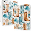 Western Cowgirl Boots for iPad (A16) 11th/10th Generation Case 11 Inch/10.9 Inch 2025/2022 with Pencil Holder Auto Sleep/Wake White Leather Acrylic Back Detachable Cover