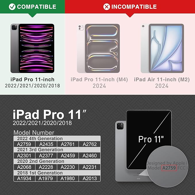 KingBlanc Case for iPad Pro 11 inch 4th/3rd/2nd/1st Generation (2022/2021/2020/2018) with Pencil Holder PU Leather Protective Stand Folio Auto Sleep/Wake Multi-Angles for Viewing/Typing Black
