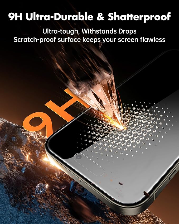 UNBREAKcable 4PCS Screen Protector for iPhone 15 Pro Max - 2 Privacy Tempered Glass+2 Clear Glass Double Shatterproof [Installation Frame] [9H Hardness] [Case Friendly] Anti-Scratch iPhone 6.7 inch
