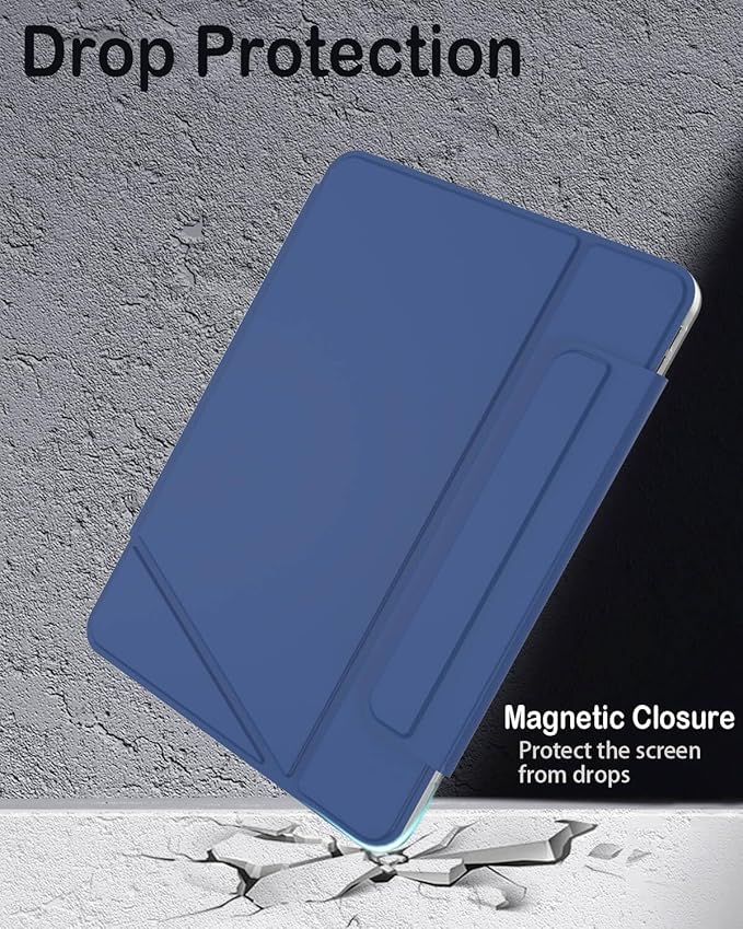 Feams V Fold Case for iPad (A16) 11th Generation 11 Inch 2025 iPad 10th Generation 10.9 Inch 2022 V-Shaped Standing Magnetic Detachable Clear Back Case with Portrait Mode &amp Auto Sleep Navy Blue