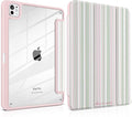 TWOLSKOO Case for iPad Pro 11-inch (M5 2025 / M4 2024) Clear Acrylic Back with TPU Bumper Pencil Holder Trifold Stand Auto Sleep/Wake Pastel Stripes
