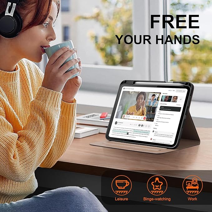 Leather Case for iPad Air 11 M4/M3/M2 (2026/2025/2024) &amp 10.9 5th/4th Gen (2020/2022) with Pencil Holder | Auto Wake/Sleep | Protective Shockproof Cover | Adjustable Stand | Red Brown