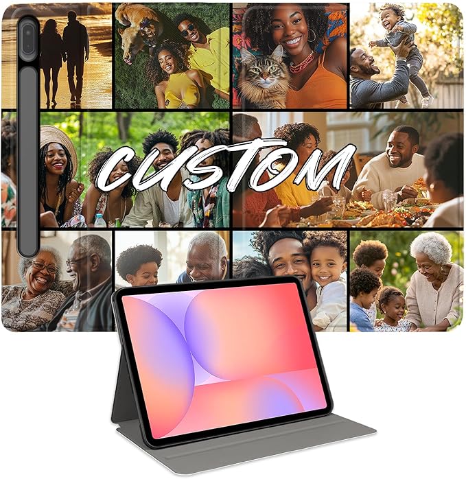 Custom Photo Personalized Flip Case for Samsung Galaxy Tab S7 FE 12.4 inch(2021)Model Code: SM-T730/T733/T736B Samsung Galaxy Tablet Customized Picture Text Leather Stand Cover Protective Case
