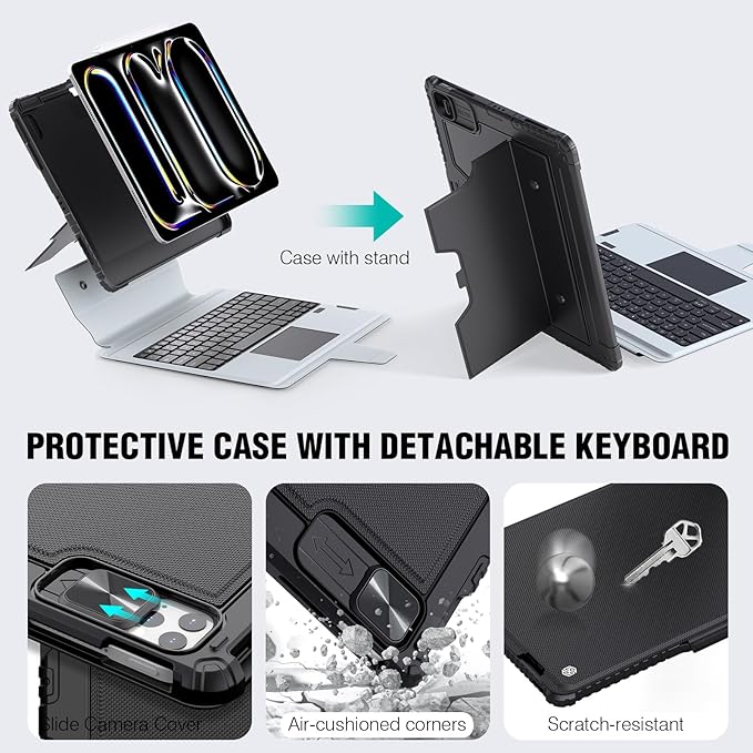 Nillkin Keyboard Case for iPad Pro 13 Inch(M5/M4 2025/2024) Detachable Backlit Keyboard with Multi-Touch Trackpad Stand with Portrait &amp Landscape ModesPencil Holder&ampCamera Cover Rugged Pr