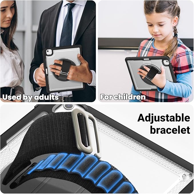 Batianda Case for iPad Air 13-inch 2025 M3 2024 M2 Chip Multilayered Rugged Durable Shockproof Tablet Cover with 360° Rotating Hand Strap Foldable Hidden Stand Transparent