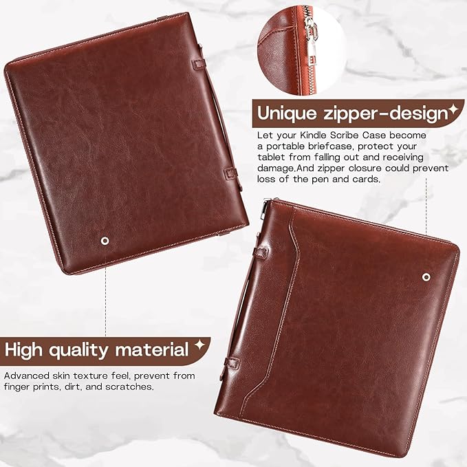 E NET-CASE Case for Kindle Scribe 10.2 inch 2024 &amp 2022 Released - Business Handheld Design Upgraded PU Leather Cover for Kindle Scribe Digital Paper with Zipper &amp Pen Holder (Brown)