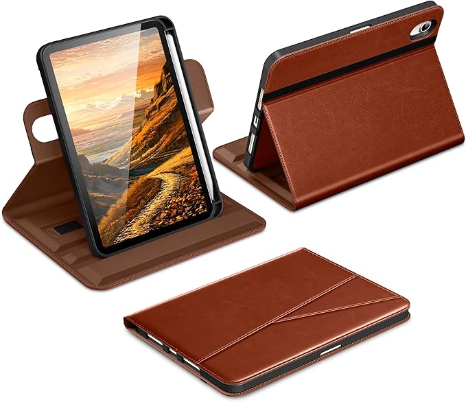 DTTO for iPad mini 7 (A17 Pro) Case iPad mini 7th / 6th Generation Case (2024/2021) 360 Degree Rotating Premium Leather Folio Stand Cover with Pencil Holder Brown