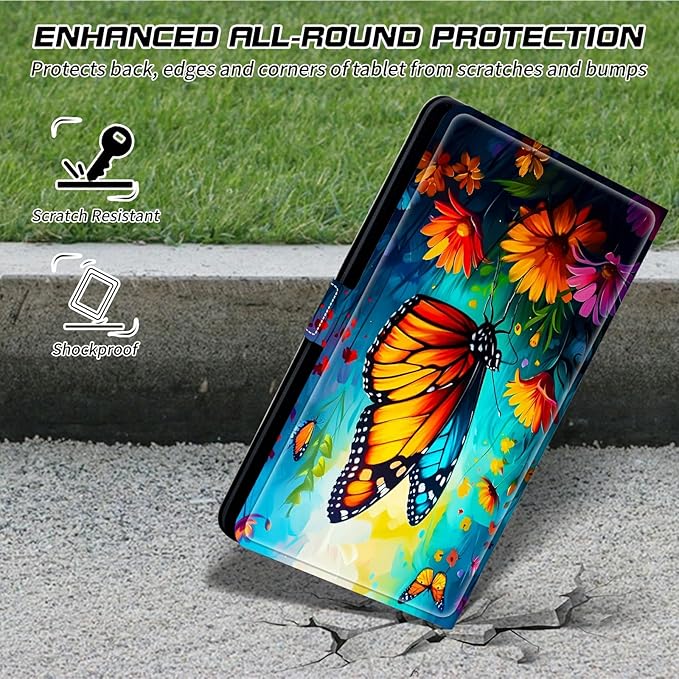 Universal Tablet Case for Walmart Onn 11 Inch Pro 2024 Model 100146660 360 Degree Rotating Kickstand Protective Stand Case with Multiple Viewing PU Leather Shell Butterfly Blue Sky