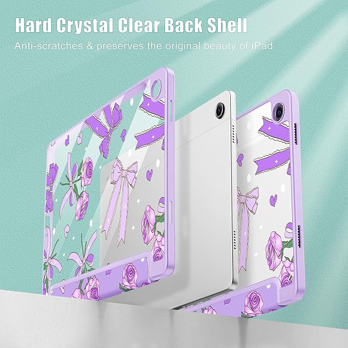 Tuiklol for Samsung Galaxy Tab A9+ Tablet 11” / A9+ Plus 2024 2023Buit-in S-Pen Holder with Clear Protective Cover Transparent Back Shell Auto Wake/Sleep Samsung Tab A9 Plus CoverBow &amp Rose Purp