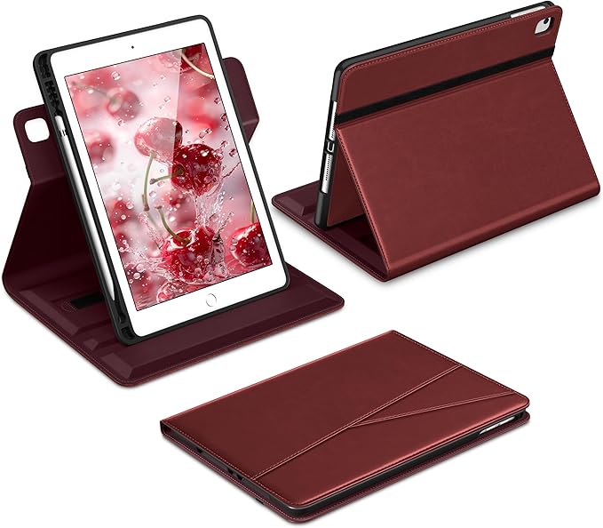 DTTO for iPad 6th / 5th Generation 9.7 Inch (2018/2017) iPad Air 2 / Air 1 Case 360 Degree Rotating Premium Leather Folio Stand Cover with Pencil Holder Burgundy Red