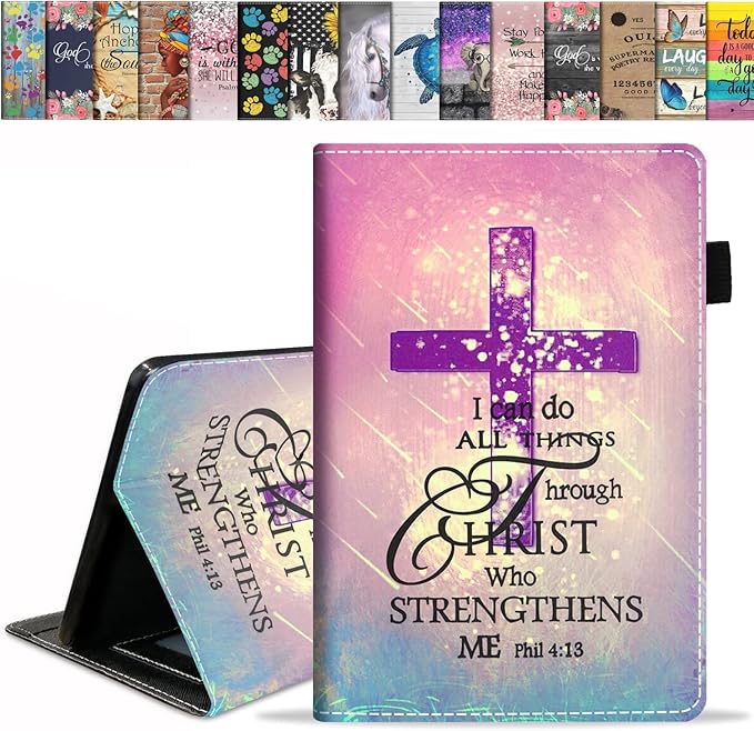 Case for All-New Fire HD 10/Fire HD 10 Plus Tablet (11th Gen 2021 Released) - Slim PU Leather Stand Flip Cover with Card Slot &amp Pencil Holder Christian Cross Quote Bible Verse Phil 4-13