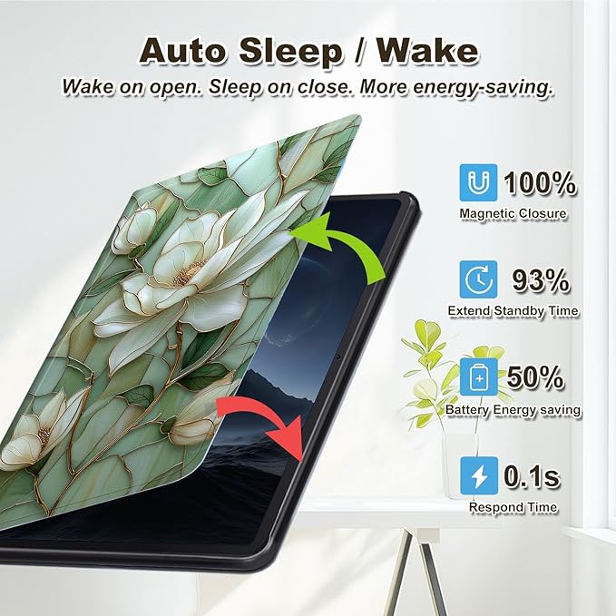 Case for Amazon Fire Max 11 Tablet Case (13th Generation 2023 Release) Multi-Angle Viewing Leather Smart Stand Back Cover with Auto Sleep Wake White Lotus