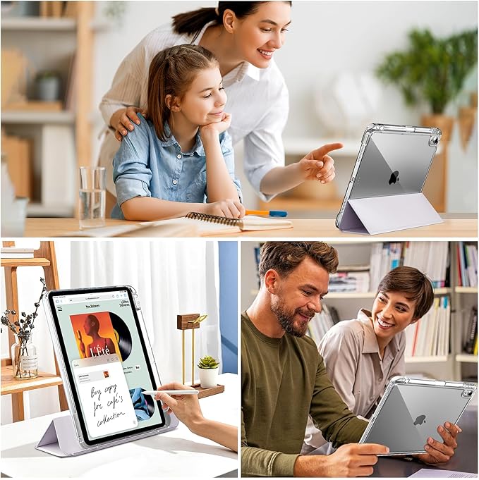 kenke Hybrid Case for iPad Air 11 Inch (M3) 2025 / (M2) 2024 iPad Air 5th/4th Gen 2022/2020 10.9 Inch with Pencil Holder Detachable Cover with Clear Hard Back Shell Auto Sleep/Wake Light Purple