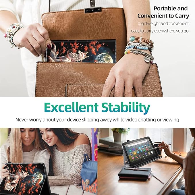 Tablet Case for All-New Amazon Fire HD 8 and Fire HD 8 Plus (10th Gen 2020 &amp 12th Gen 2022) Slim Folding Stand Cover with Auto Wake/Sleep Fox