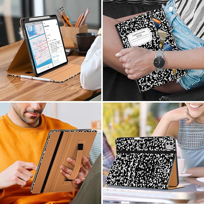 DTTO for iPad Pro 13 inch Case (M5/M4) 2025/2024 Premium Leather Business Folio Stand Cover with Pencil Holder - Auto Wake/Sleep &amp Multiple Viewing Angles Built in Hand Strap &amp Pocket Book