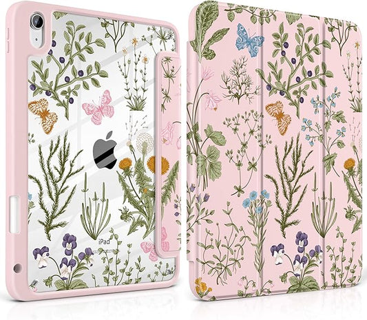 DONGKE Case for iPad (A16) 11th Generation 11 inch 2025 &amp iPad 10th Gen 10.9 inch 2022 [Built-in Pencil Holder] Clear Acrylic Back Trifold Stand Smart Cover Auto Sleep/Wake Wildflower &amp But
