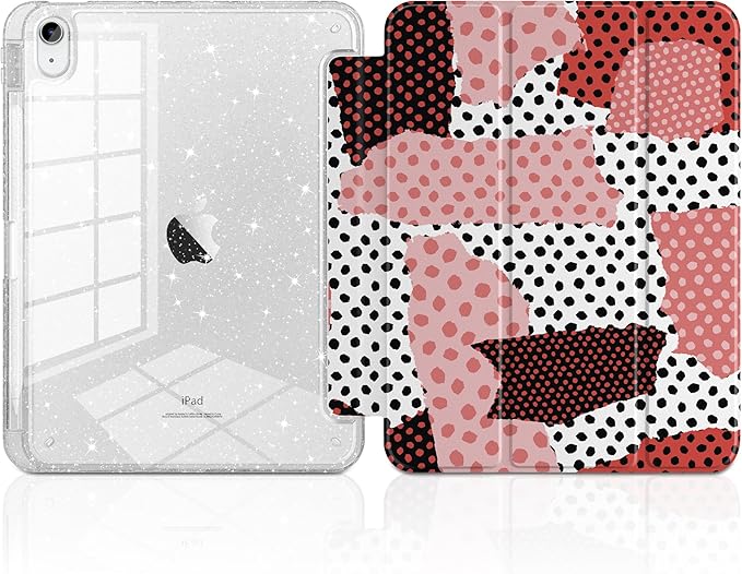 MEEgoodo Case for iPad A16 11th Generation 2025/10th Generation 2022 Glitter Tablet Cases with Transparent Acrylic Back+Trifold Stand +Pencil Holder+Auto Wake/SleepModern Creative Pattern