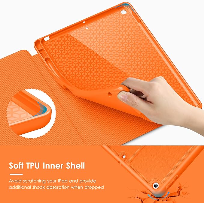 VIKESI Case for iPad 9th / 8th / 7th Generation 10.2 inch (2021/2020/2019 Released)Multiple Angles Magnetic Stand CoverShockproof BackPencil Holderand Auto Sleep/WakeOrange