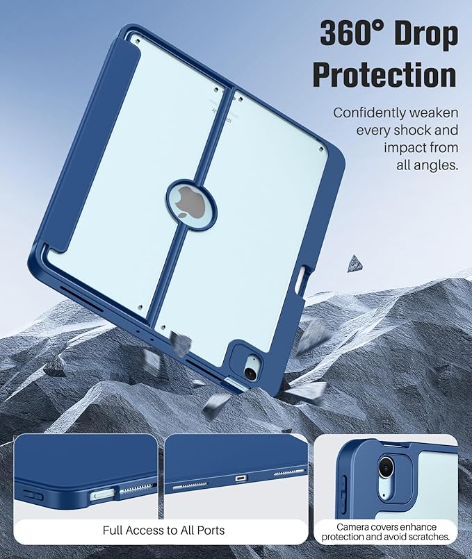 MoKo for iPad Air 13-Inch Case (M4/M3/M2) 2026/2025/2024 with Pencil Holder Heavy Duty 13 Inch iPad Air Case with Screen Protector Clear Back Lens Protector Multi-Angle Magnetic Stand Sea Blue