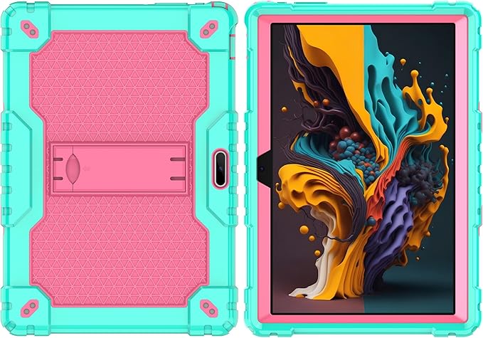 Case for Pritom M10 /quntiCO Y10 /Digiland DL1036 /Voger priorpad X100 /VUCATIMES N10/Gateway 10.1 HD Tab Case with Stand Rubber Hybrid Come with 9H Tempered Glass Film (Green/Pink/2 PCS)