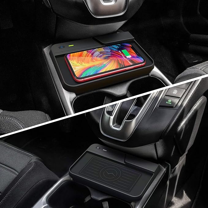 CarQiWireless Wireless Charger for Honda CRV 2019 2018 2017 Car Charging Charger Center Console Holder Storage Box with Cell Phone Wireless Charging Pad Mat for CR-V Interior Accessories