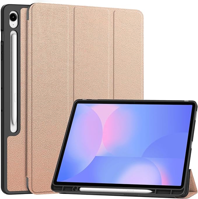 Case for Samsumg Galaxy Tab S10 FE+/S10 FE Plus 13.1 Inch 2025 (Model: SM-X620/SM-X626B) Trifold Stand Cover with S Pen Holder [Auto Wake/Sleep] PU Leather + Soft TPU Bumper Shell Rosegold